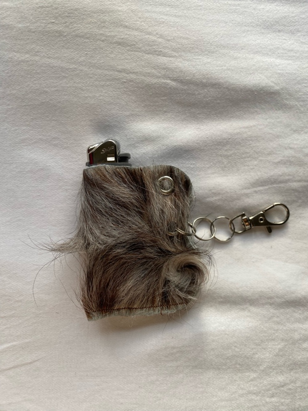 Furry Keychain Lighter Holder in Brown and Gray